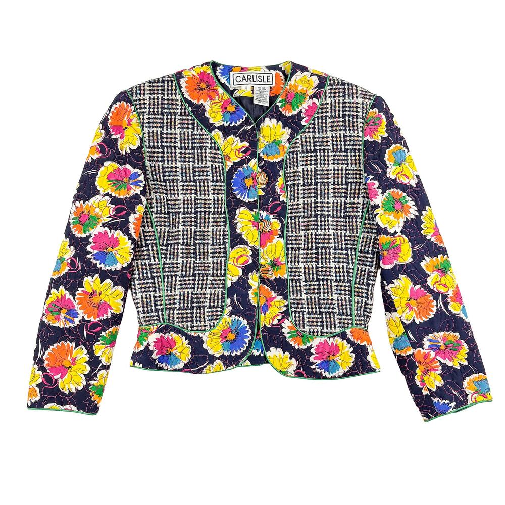 Carlisle Silk Jacket Floral Tweed VTG Womens 2 Artsy Quilted Blazer Hong Kong